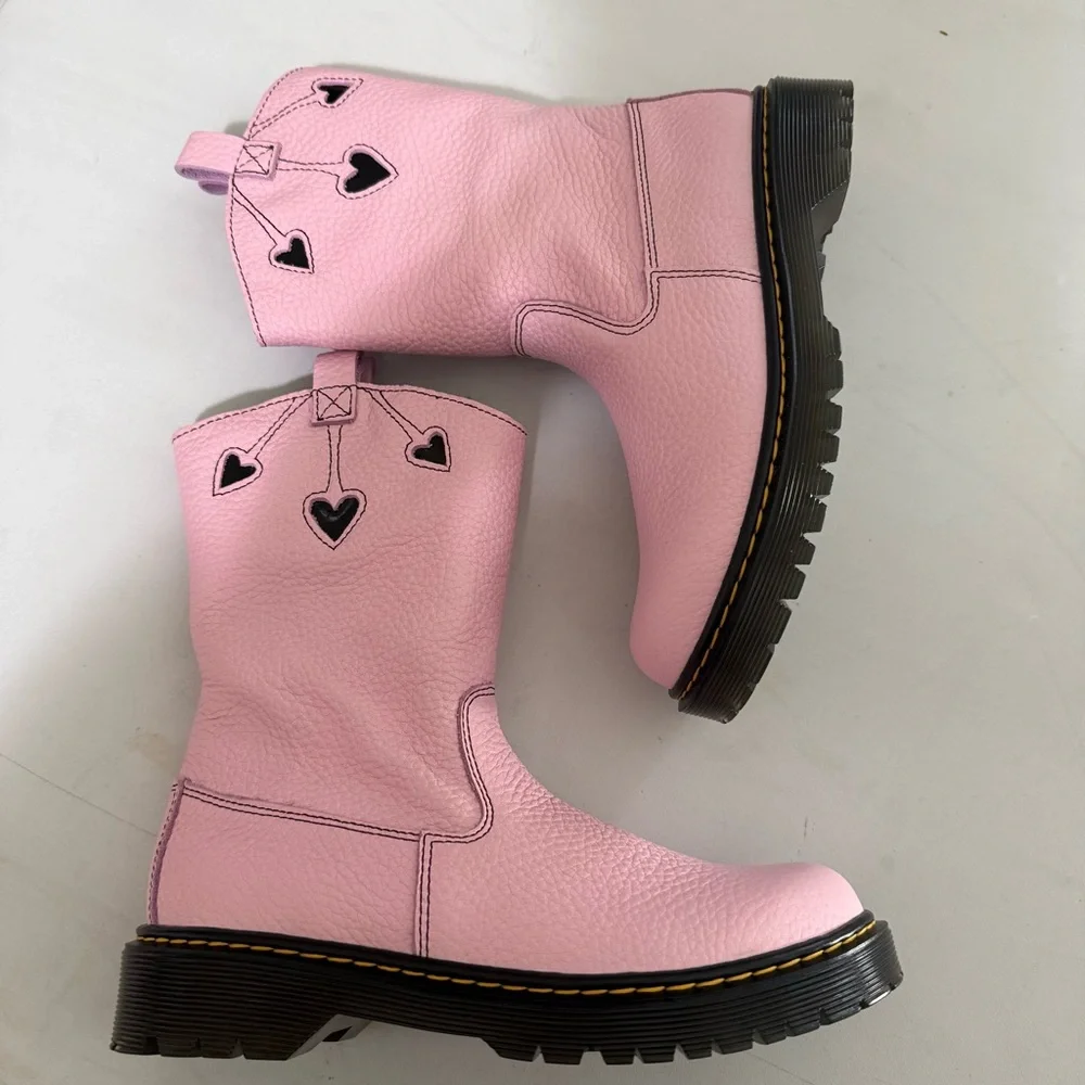 Dr. Martens Pink Leather Heart P-O Boot Cowboy Western NEW NWT